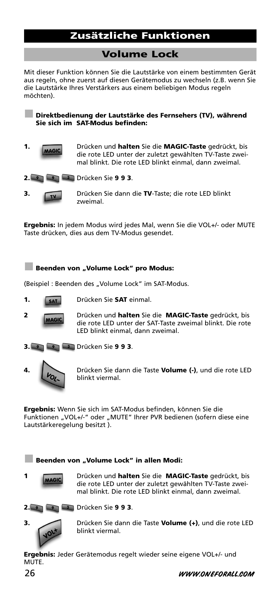 Volume lock, Zusätzliche funktionen | One for All URC-3720 User Manual | Page 26 / 166