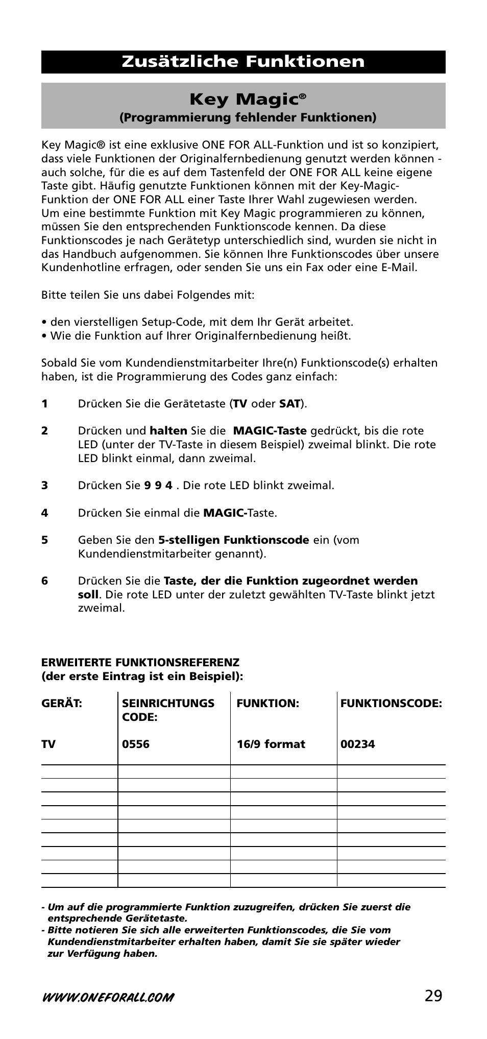 29 key magic, Zusätzliche funktionen | One for All URC-3720 User Manual | Page 29 / 166