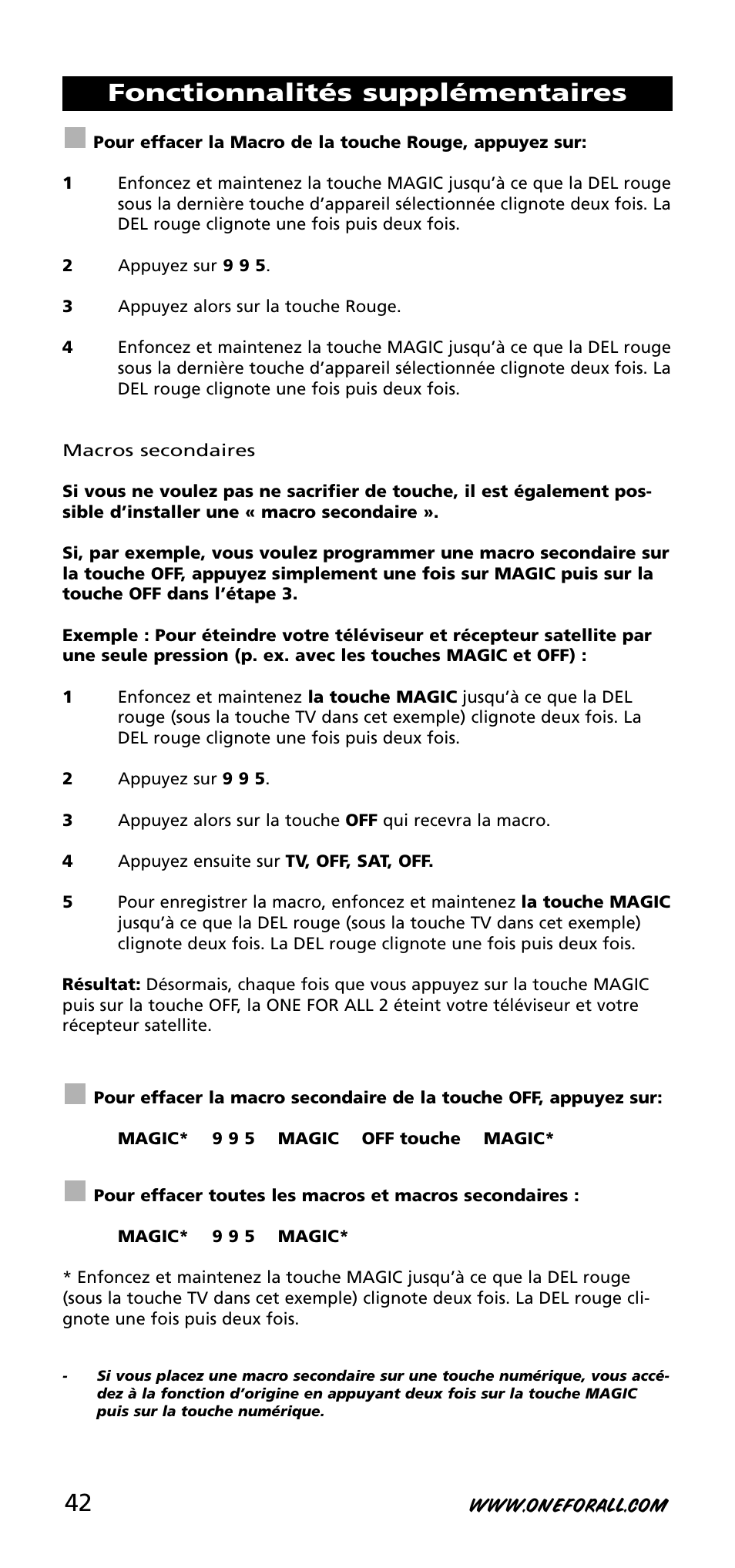 Fonctionnalités supplémentaires | One for All URC-3720 User Manual | Page 42 / 166
