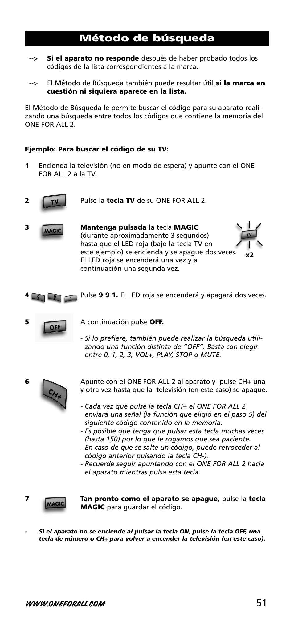 Método de búsqueda | One for All URC-3720 User Manual | Page 51 / 166