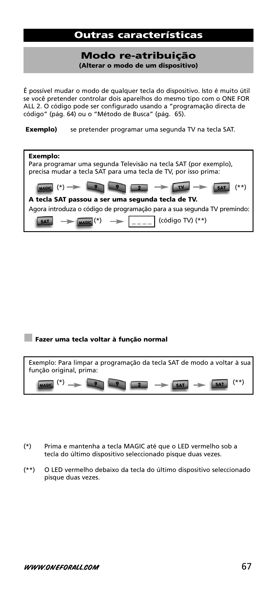 Outras características modo re-atribuição | One for All URC-3720 User Manual | Page 67 / 166