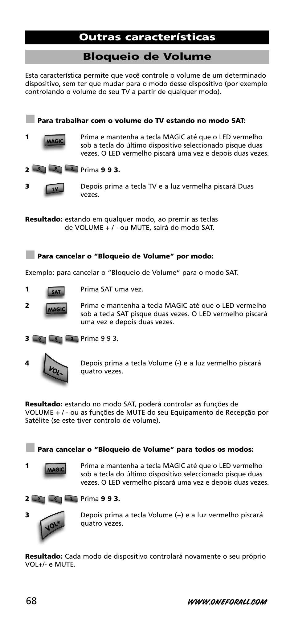 Bloqueio de volume, Outras características | One for All URC-3720 User Manual | Page 68 / 166