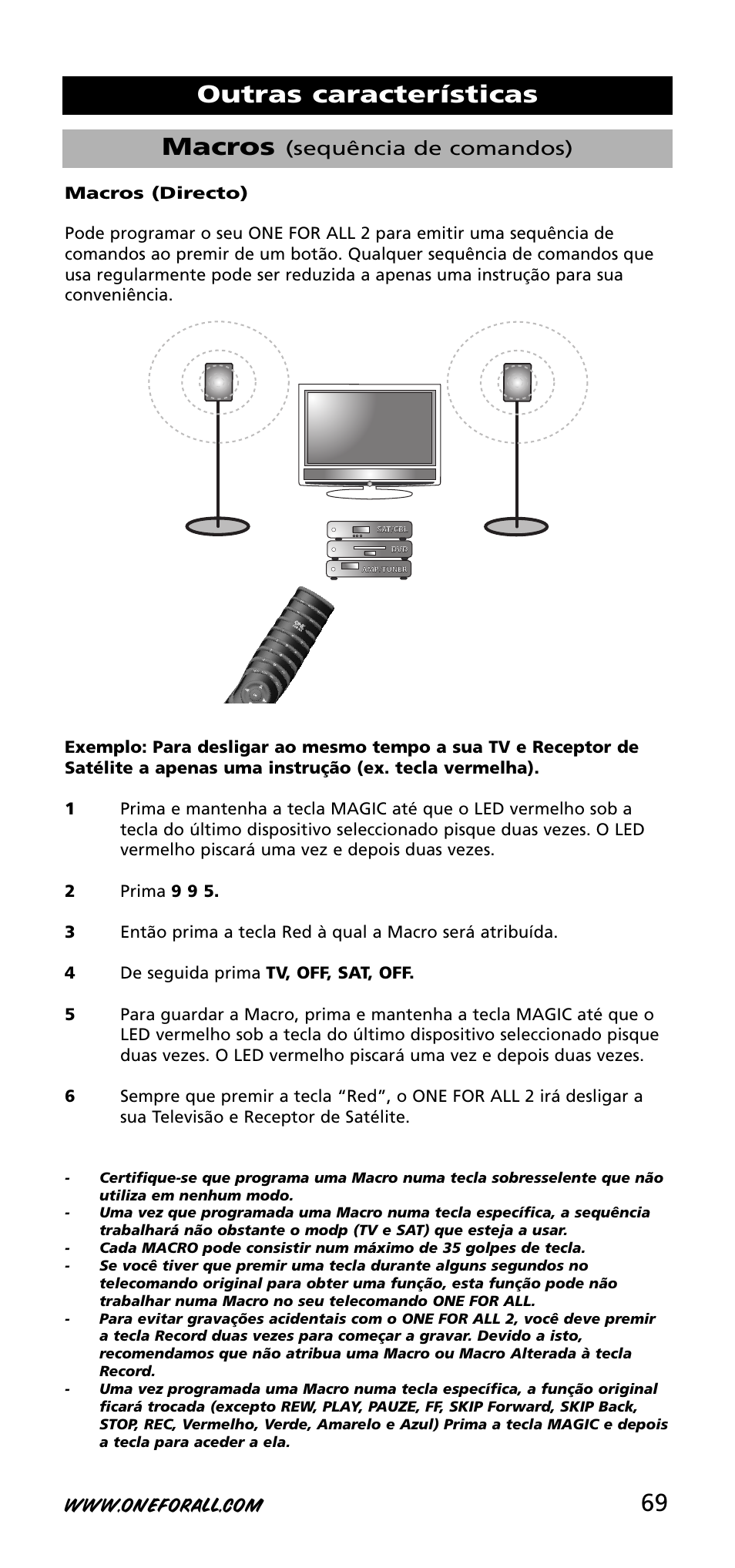 69 macros, Outras características, Sequência de comandos) | One for All URC-3720 User Manual | Page 69 / 166