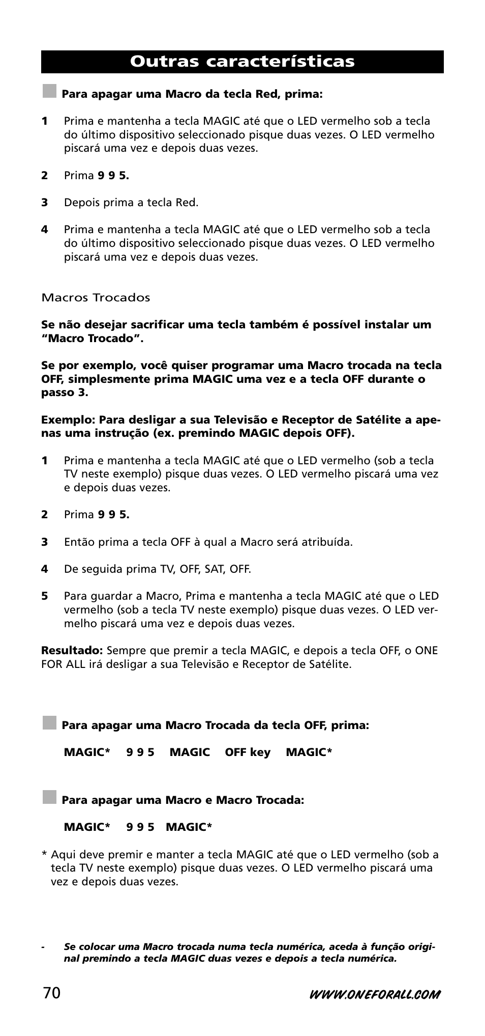 Outras características | One for All URC-3720 User Manual | Page 70 / 166