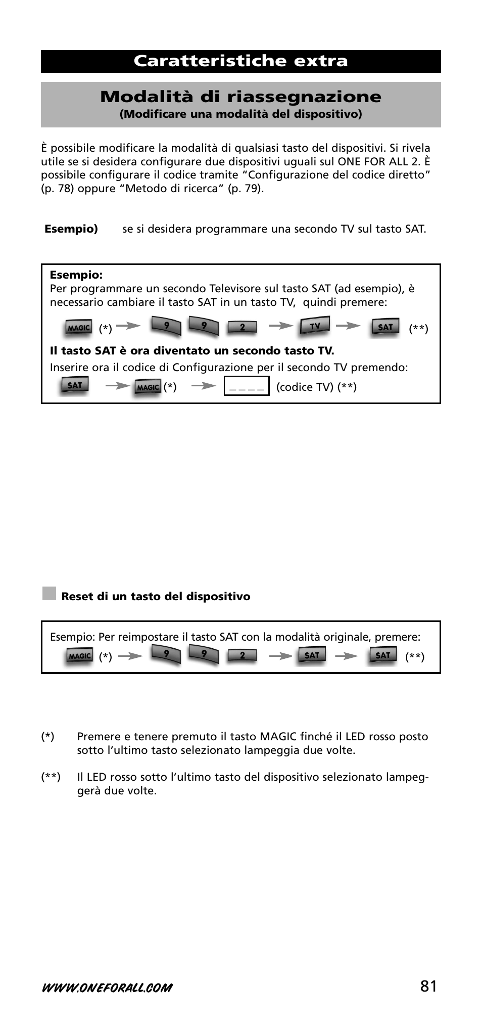 Caratteristiche extra modalità di riassegnazione | One for All URC-3720 User Manual | Page 81 / 166