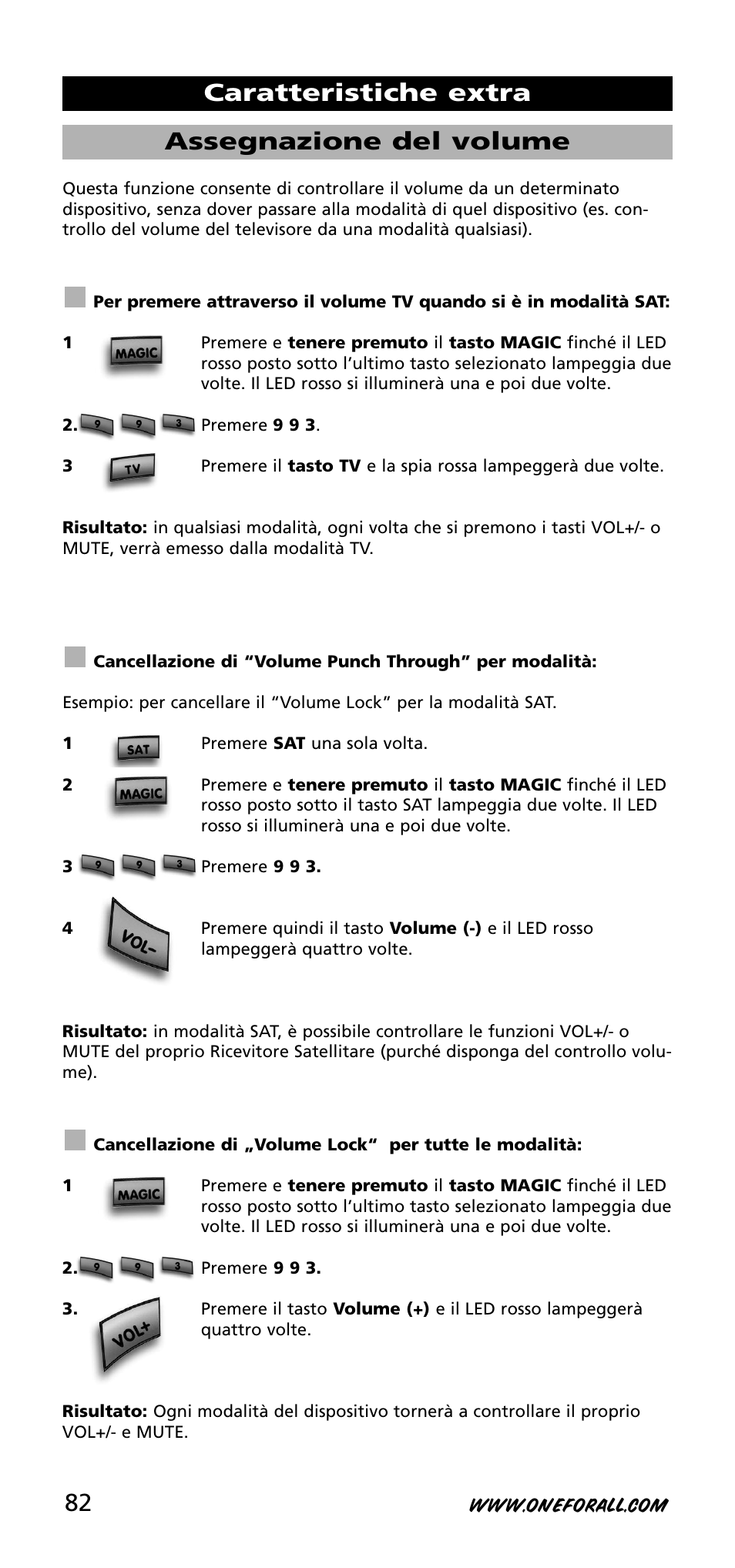 Assegnazione del volume, Caratteristiche extra | One for All URC-3720 User Manual | Page 82 / 166