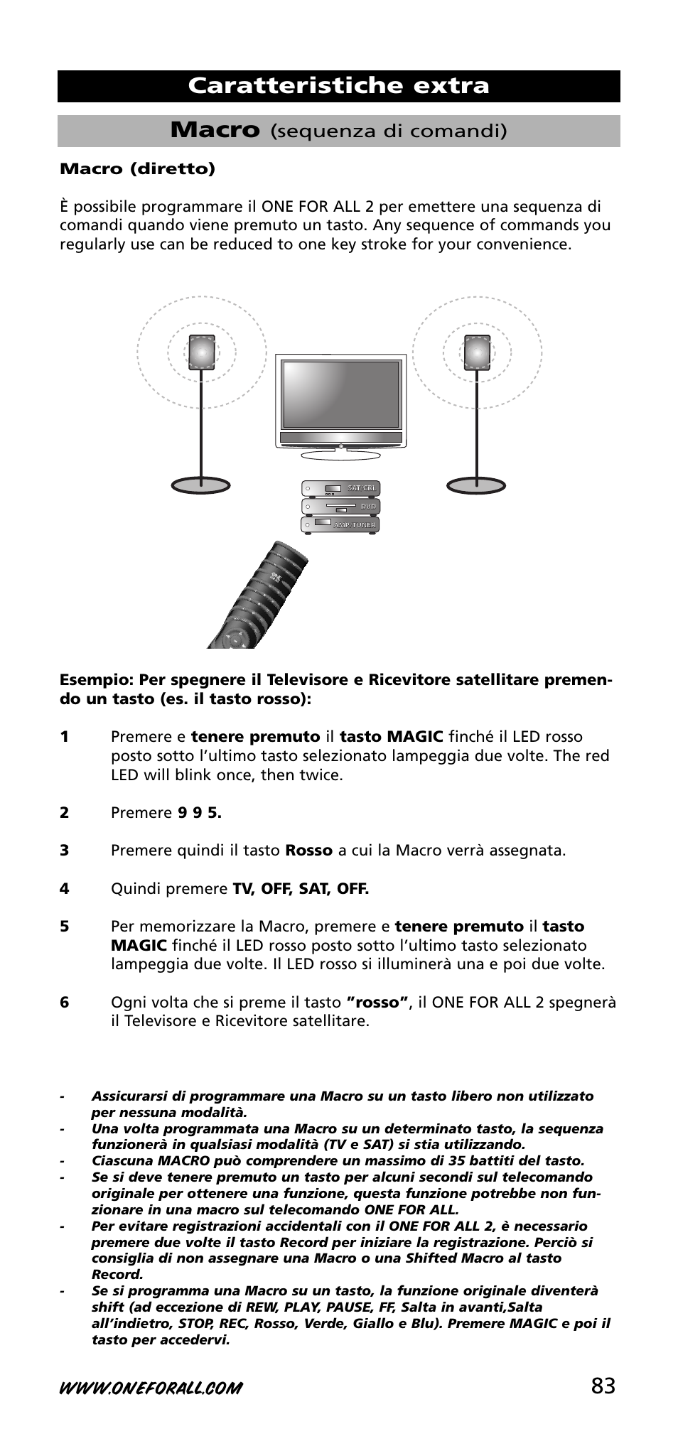 83 macro, Caratteristiche extra, Sequenza di comandi) | One for All URC-3720 User Manual | Page 83 / 166