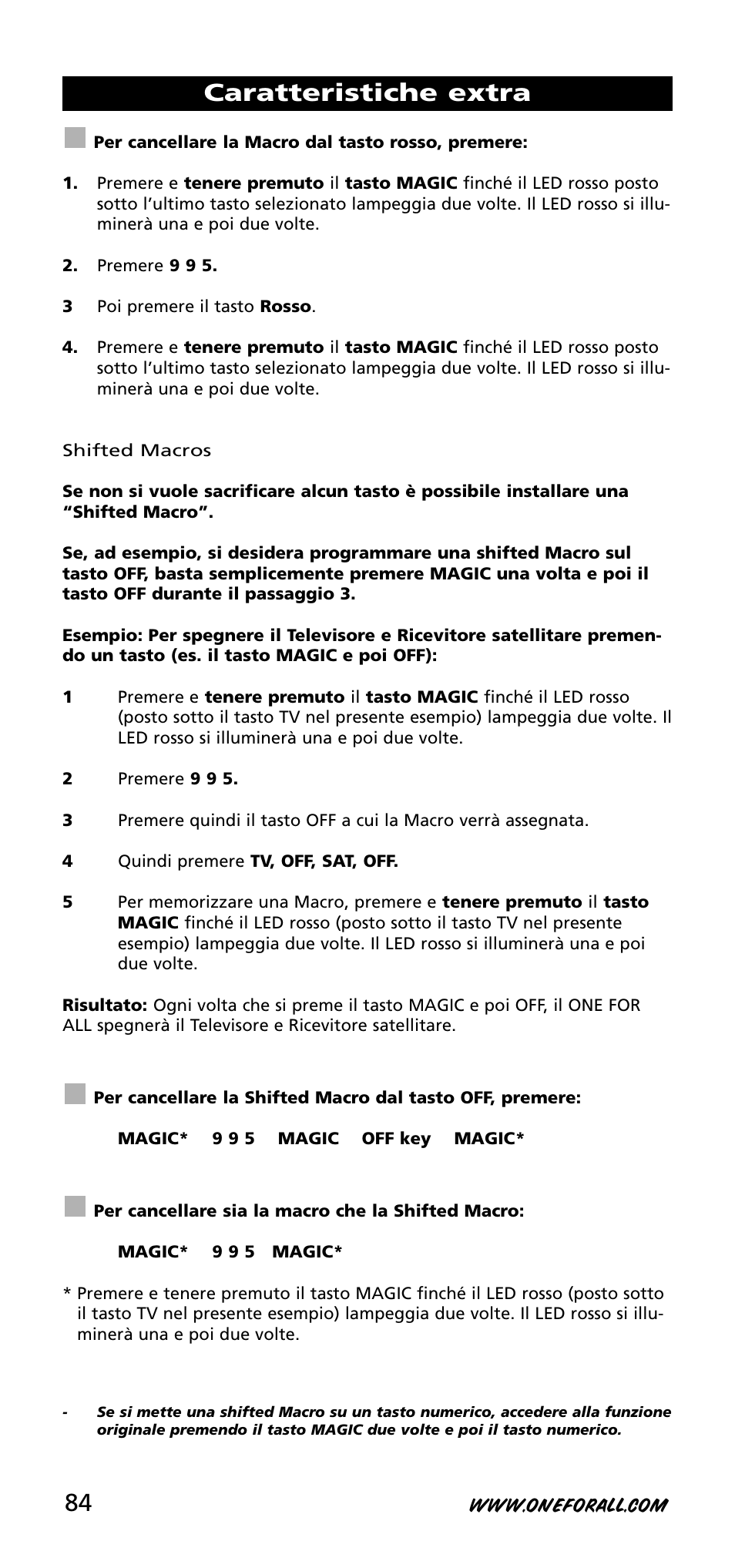 Caratteristiche extra | One for All URC-3720 User Manual | Page 84 / 166