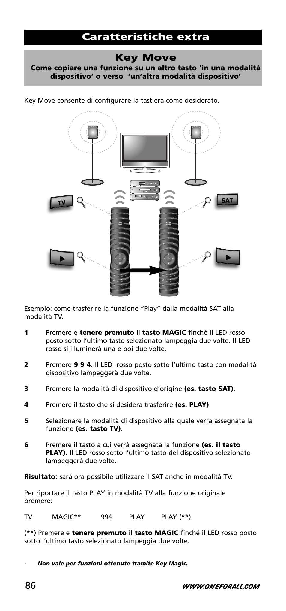 Caratteristiche extra key move | One for All URC-3720 User Manual | Page 86 / 166