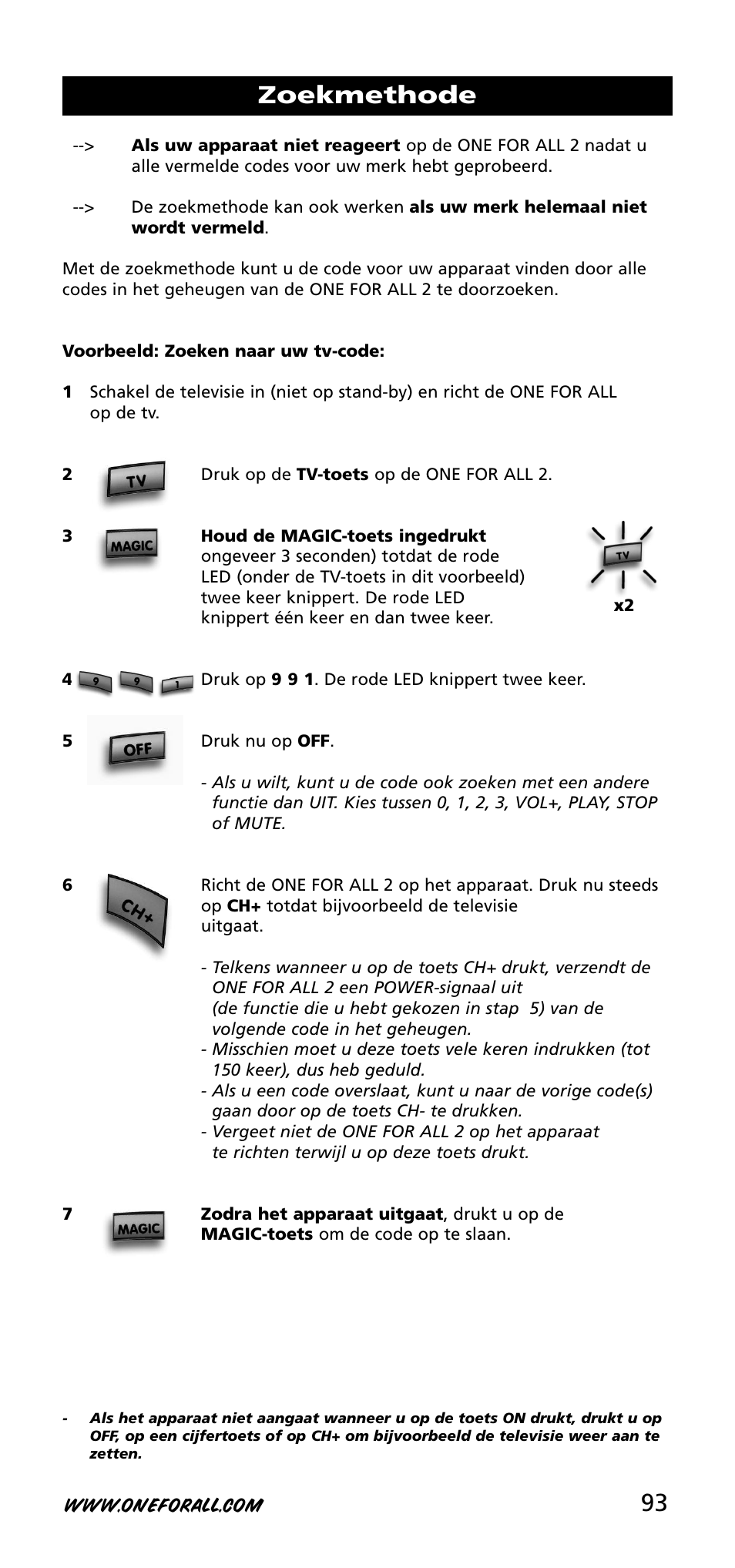 Zoekmethode | One for All URC-3720 User Manual | Page 93 / 166