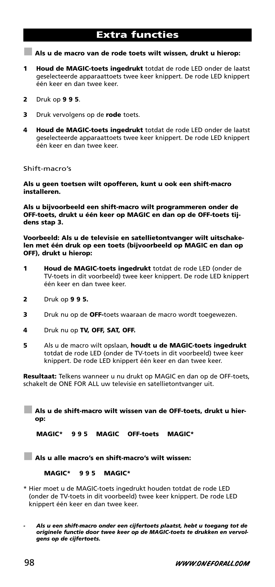 Extra functies | One for All URC-3720 User Manual | Page 98 / 166