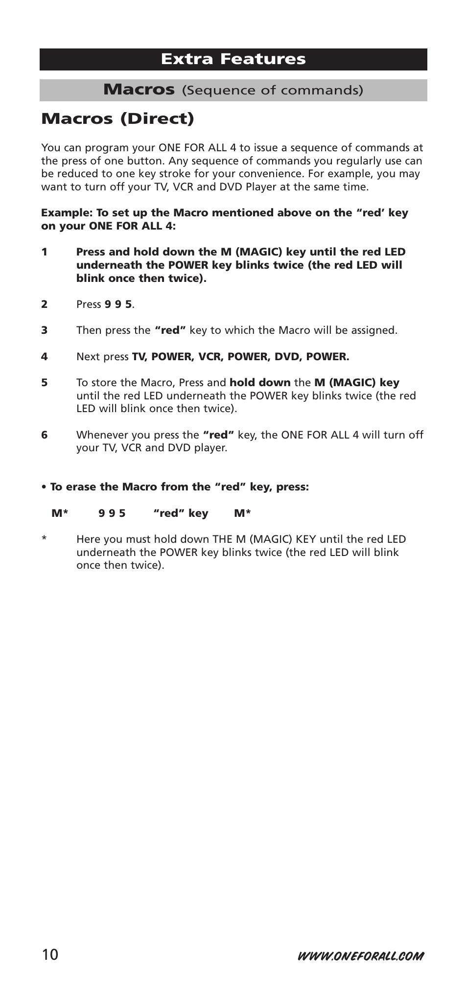Macros, Extra features macros (direct) | One for All URC-7940 User Manual | Page 10 / 148