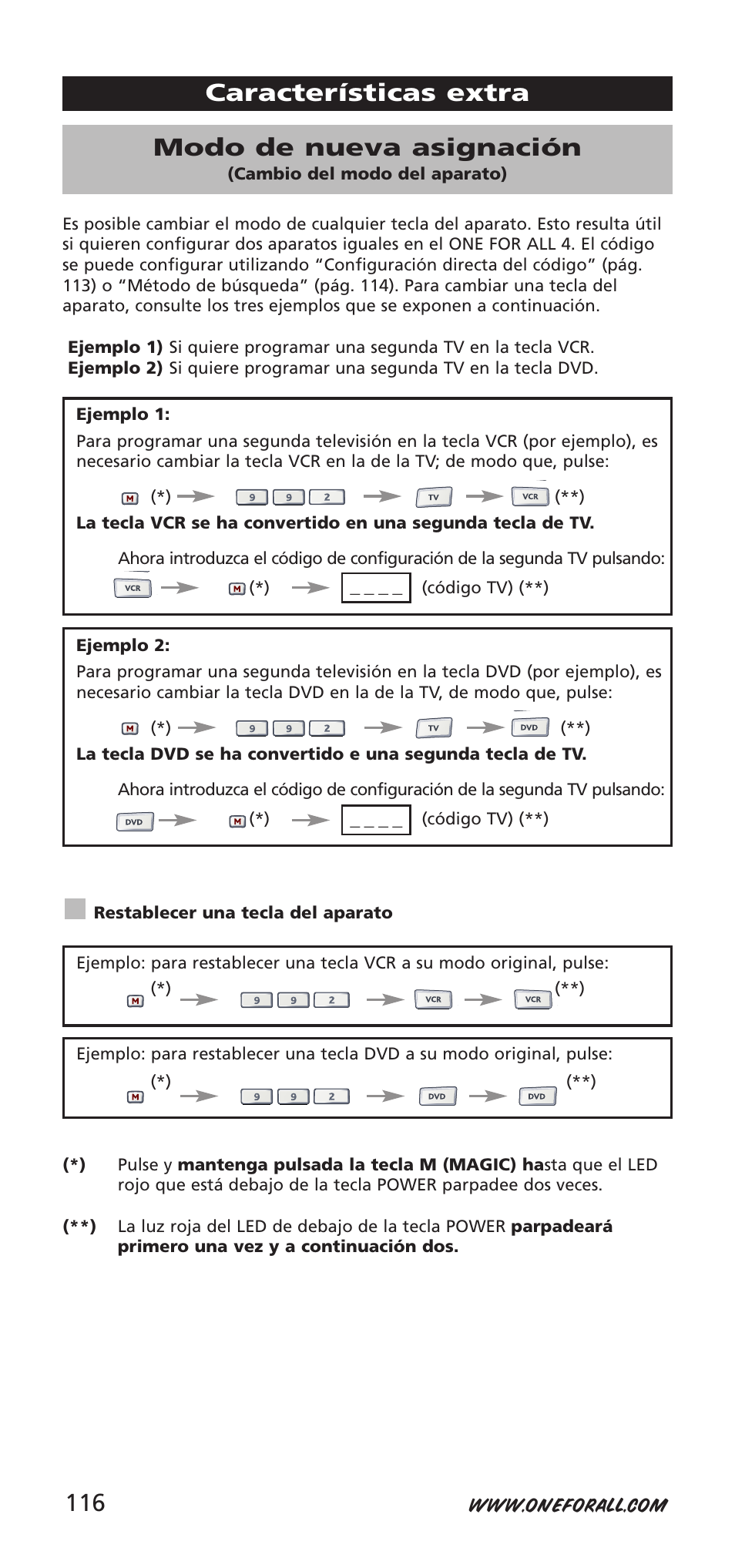 Características extra modo de nueva asignación | One for All URC-7940 User Manual | Page 116 / 148