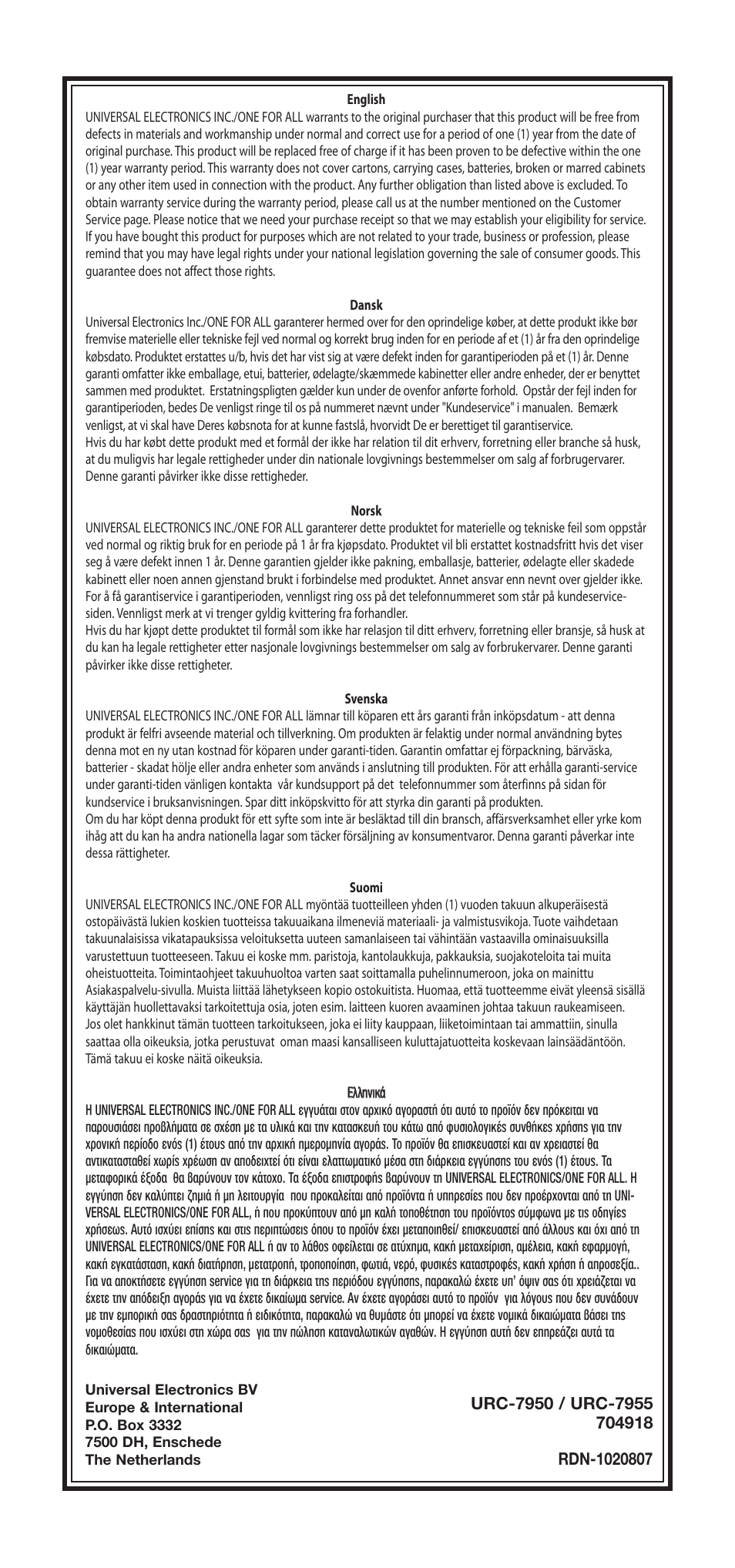 One for All URC-7940 User Manual | Page 148 / 148