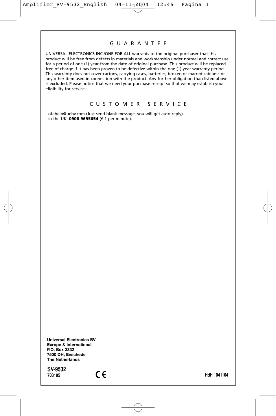 Sv-9532 | One for All SV-9532 User Manual | Page 4 / 4