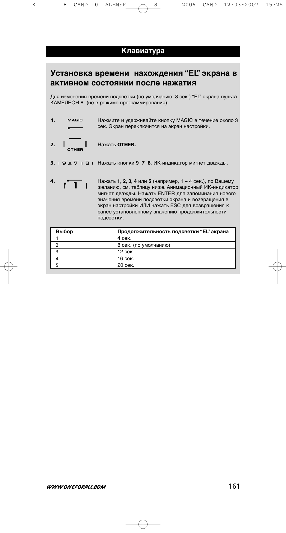 161 клавиатура | One for All KAMELEON URC-8308 User Manual | Page 162 / 293