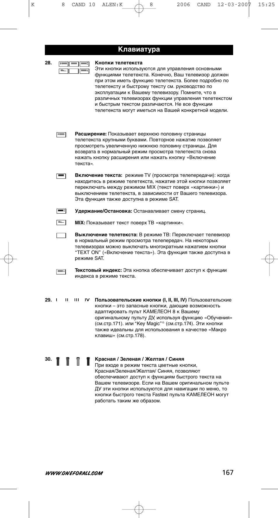 Клавиатура | One for All KAMELEON URC-8308 User Manual | Page 168 / 293