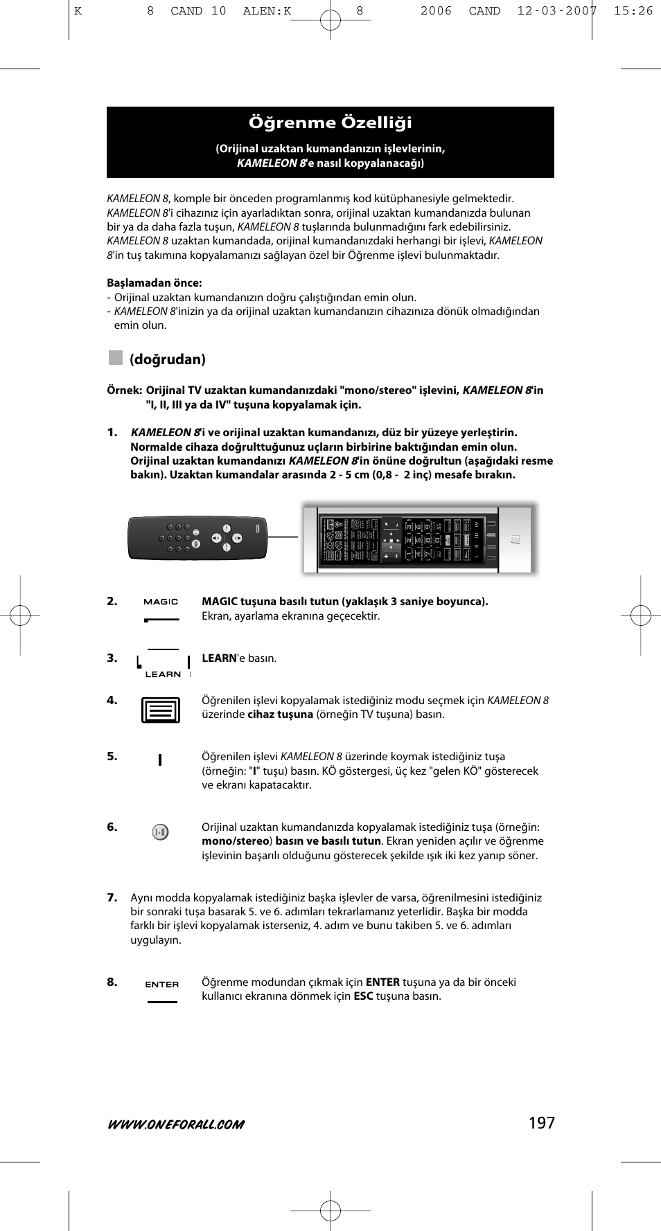Öğrenme özelliği, Doğrudan) | One for All KAMELEON URC-8308 User Manual | Page 198 / 293