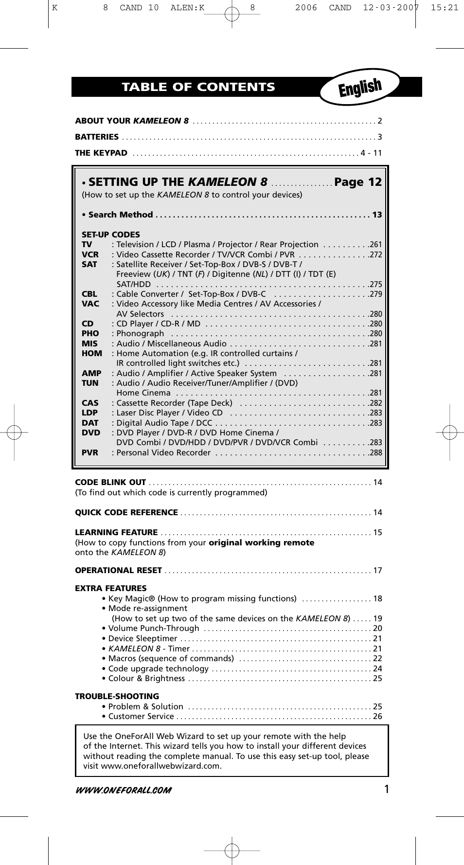 One for All KAMELEON URC-8308 User Manual | Page 2 / 293