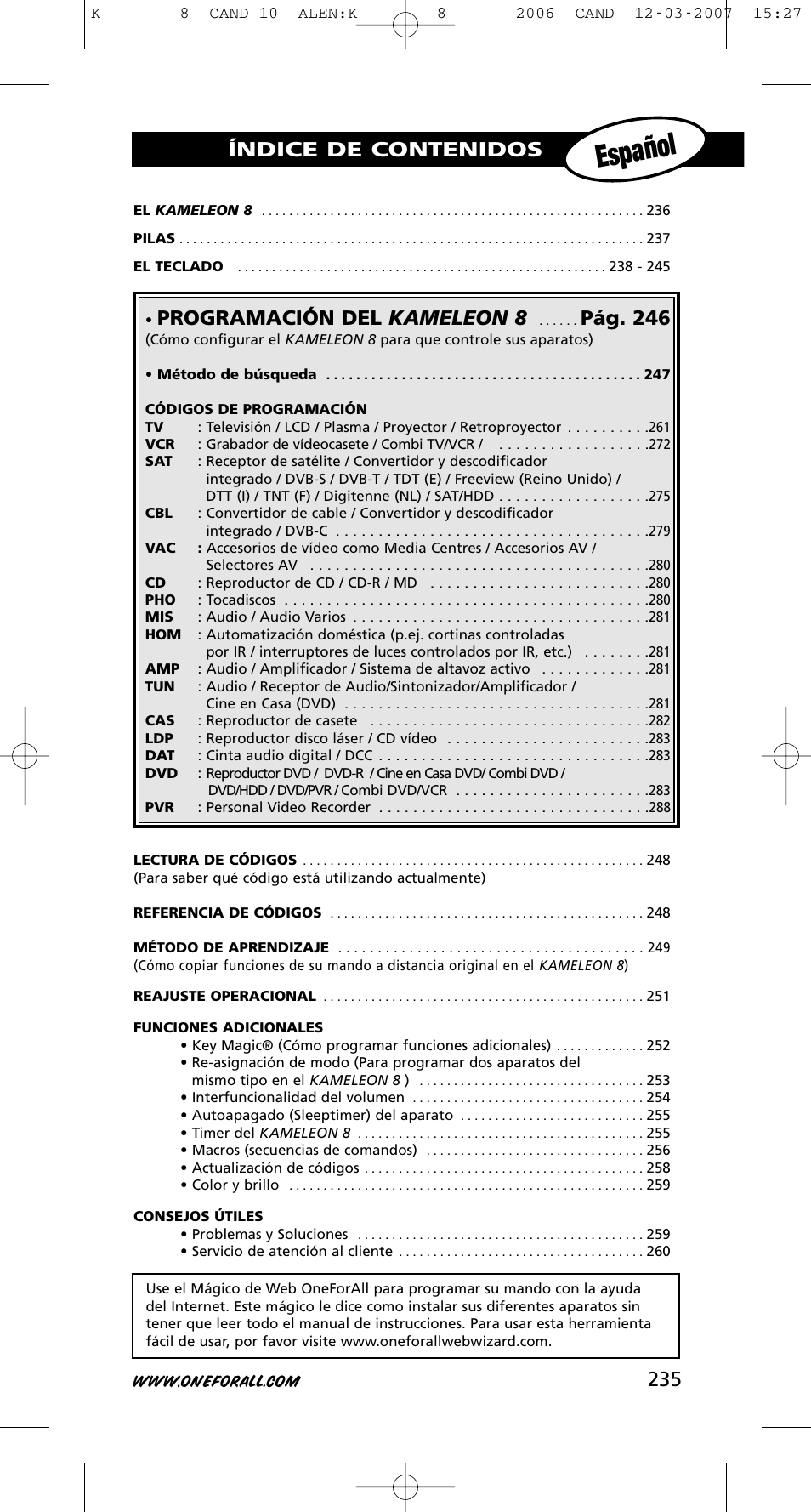 One for All KAMELEON URC-8308 User Manual | Page 236 / 293