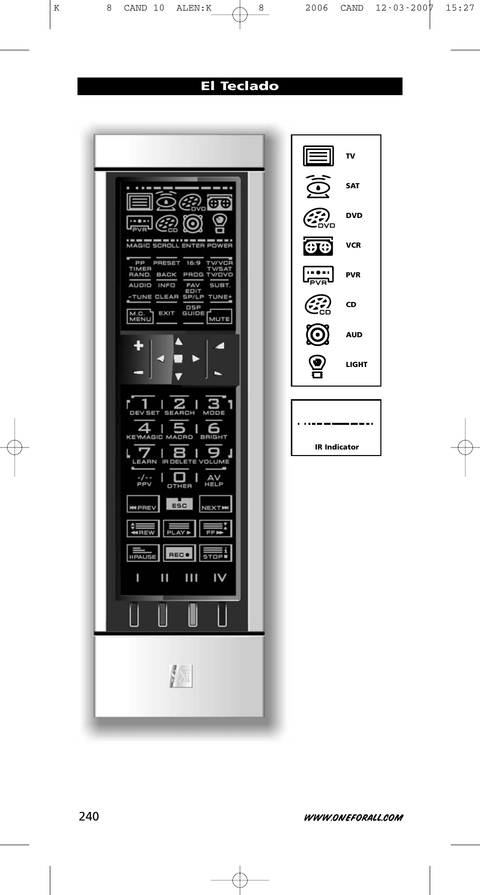 El teclado | One for All KAMELEON URC-8308 User Manual | Page 241 / 293