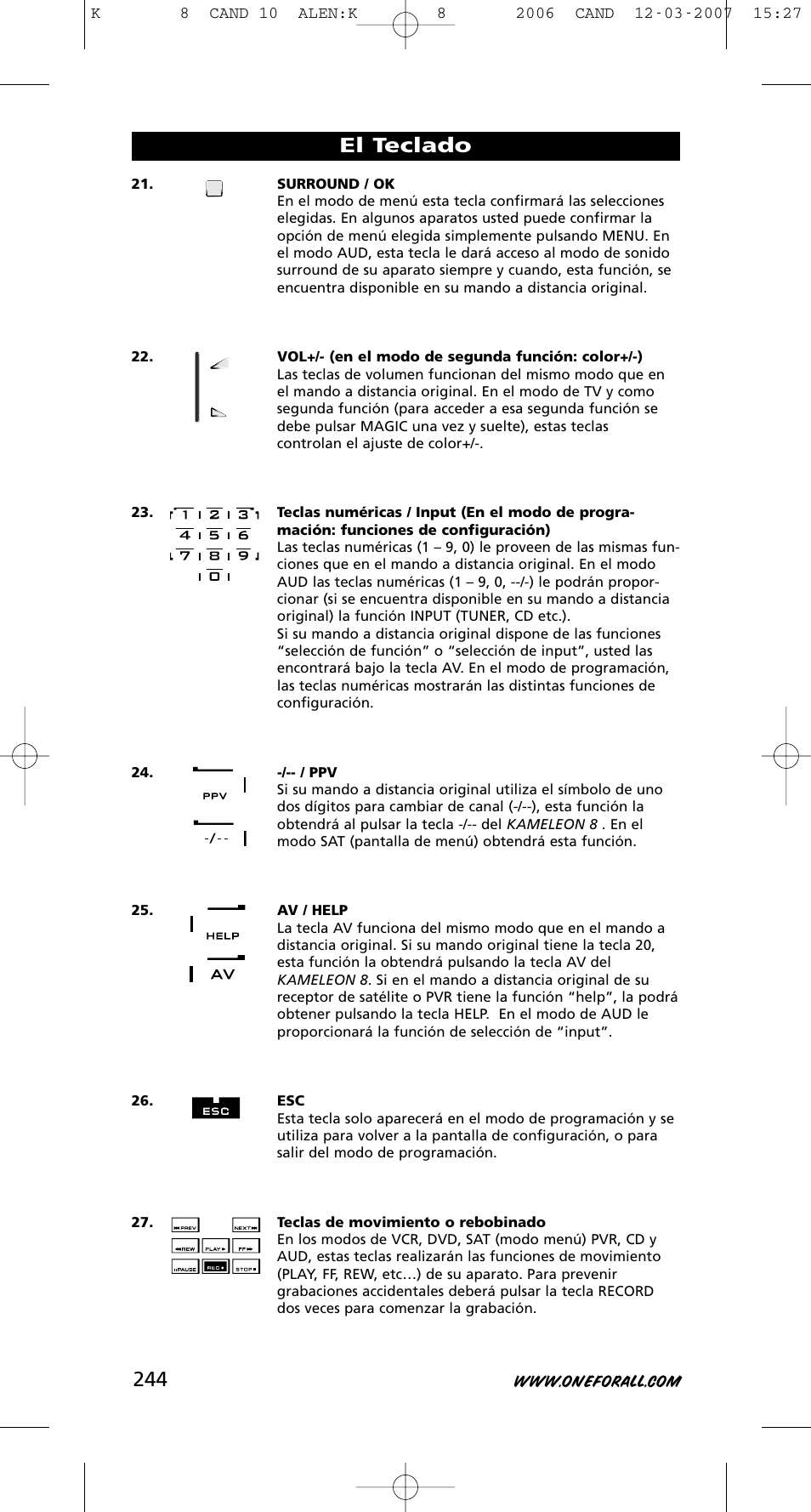 El teclado | One for All KAMELEON URC-8308 User Manual | Page 245 / 293