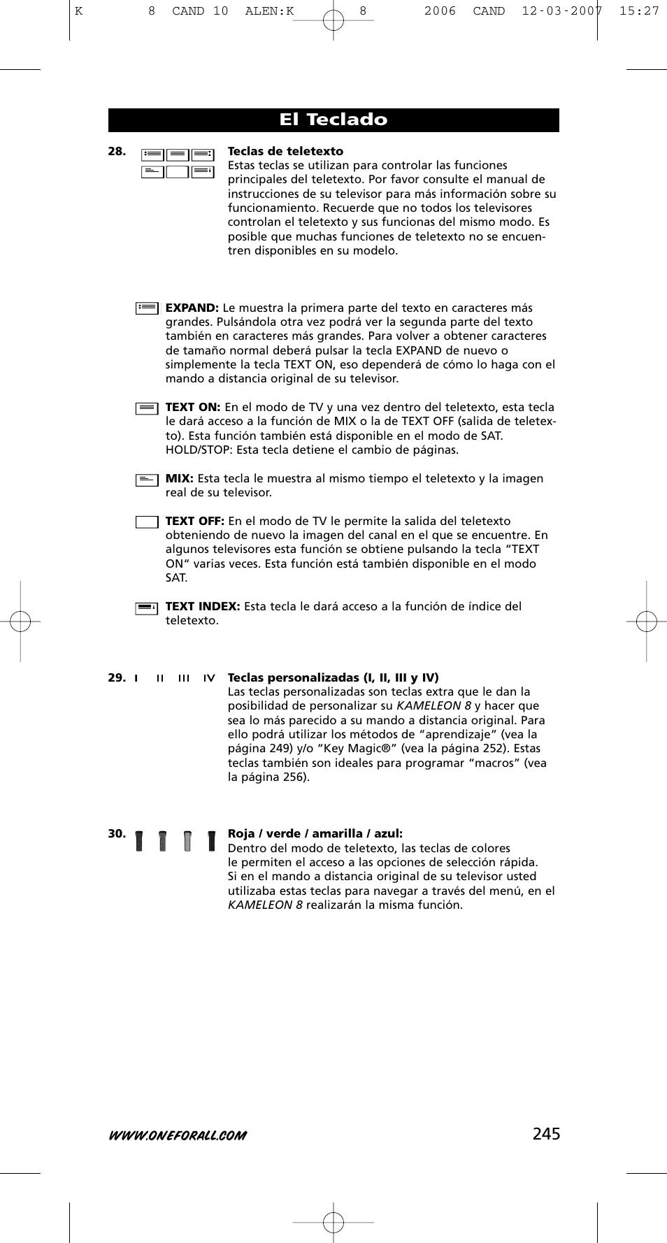 El teclado | One for All KAMELEON URC-8308 User Manual | Page 246 / 293