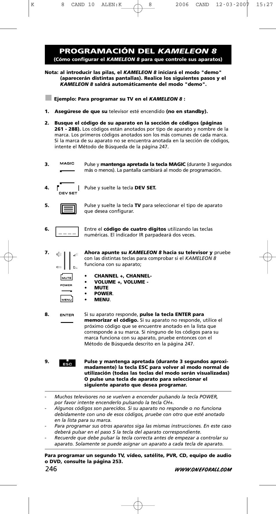 Programación del kameleon 8 | One for All KAMELEON URC-8308 User Manual | Page 247 / 293