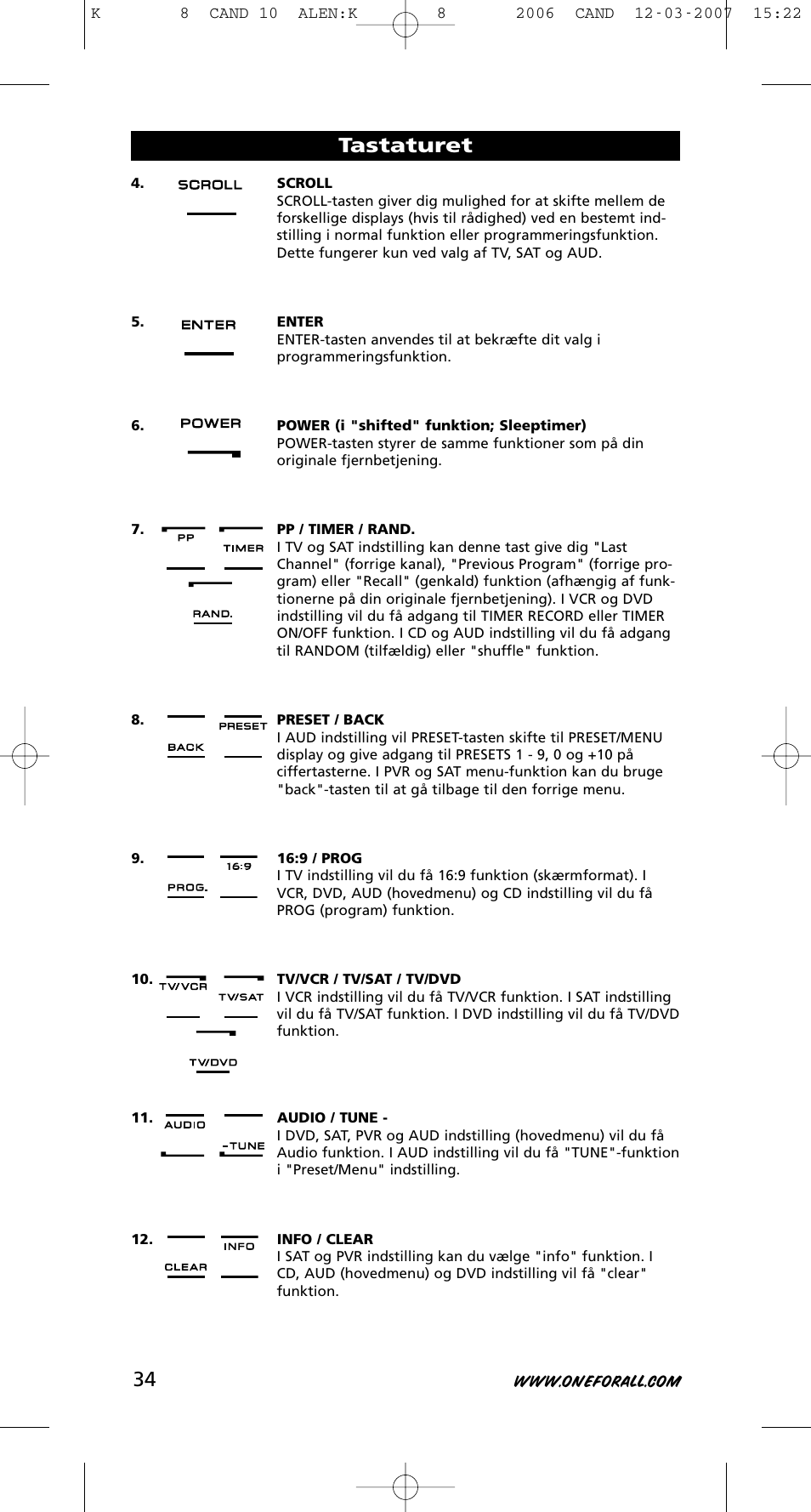 Tastaturet | One for All KAMELEON URC-8308 User Manual | Page 35 / 293