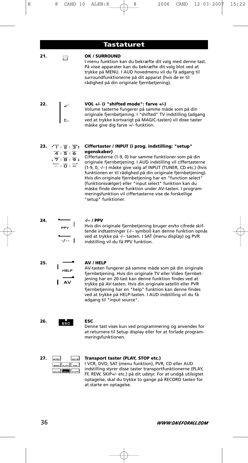 Tastaturet | One for All KAMELEON URC-8308 User Manual | Page 37 / 293