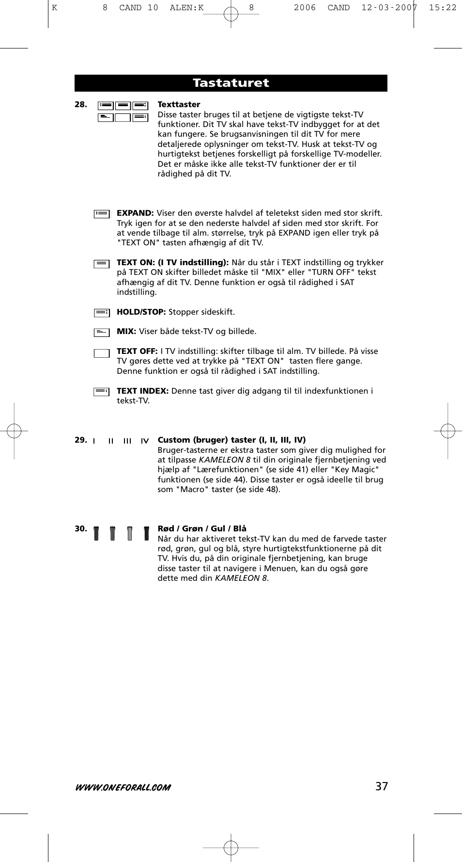 37 tastaturet | One for All KAMELEON URC-8308 User Manual | Page 38 / 293