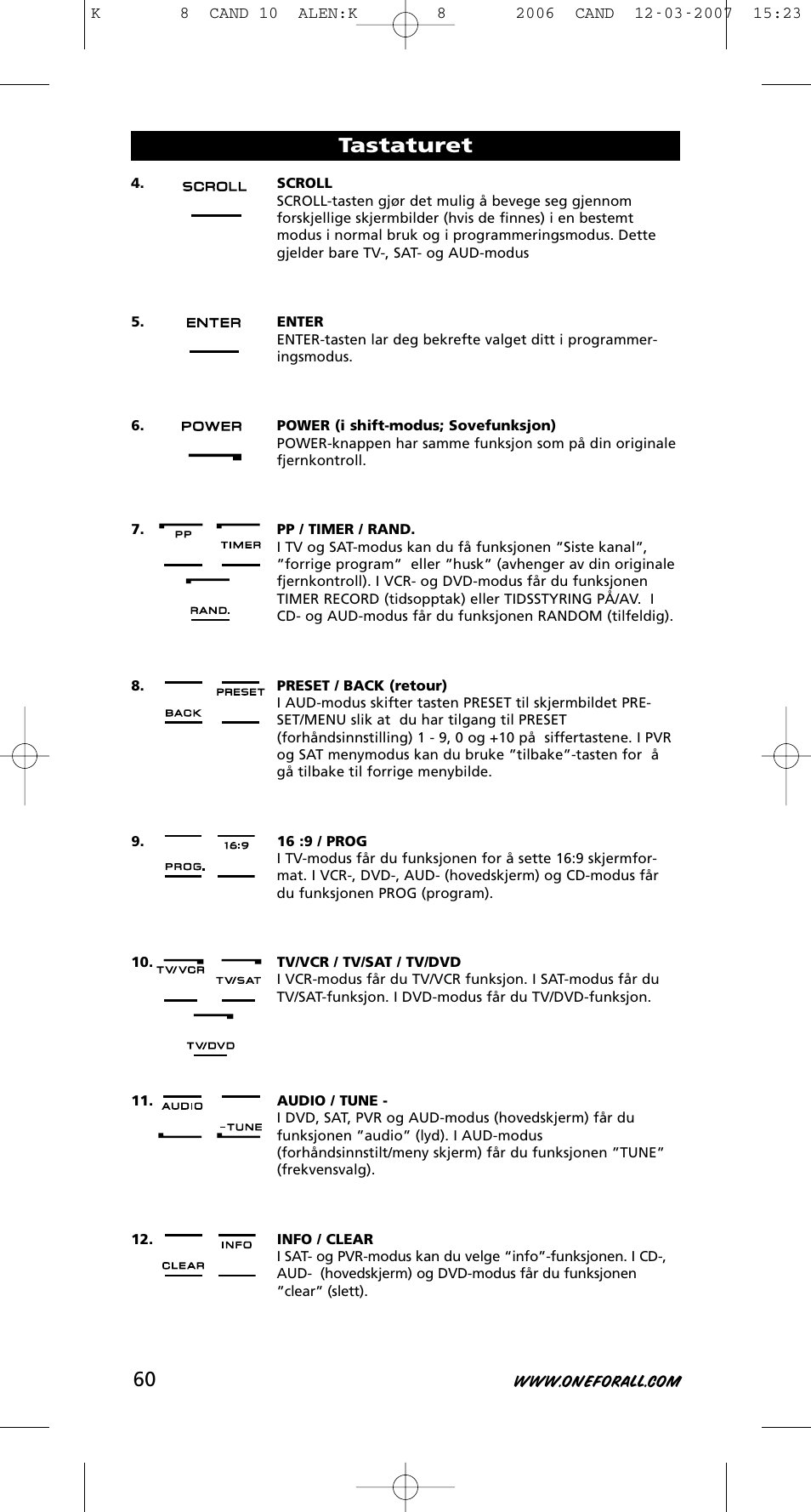 Tastaturet | One for All KAMELEON URC-8308 User Manual | Page 61 / 293