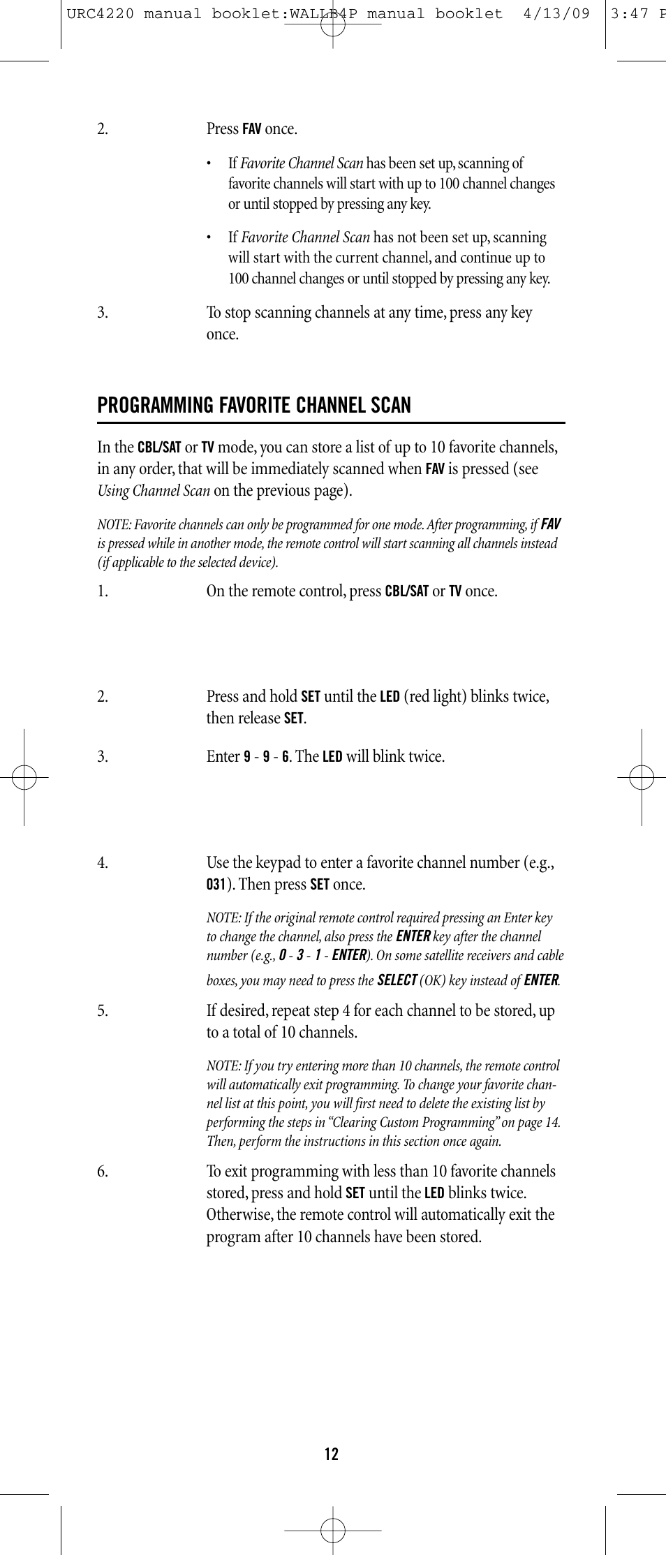 Programming favorite channel scan | One for All URC-6131 User Manual | Page 11 / 40