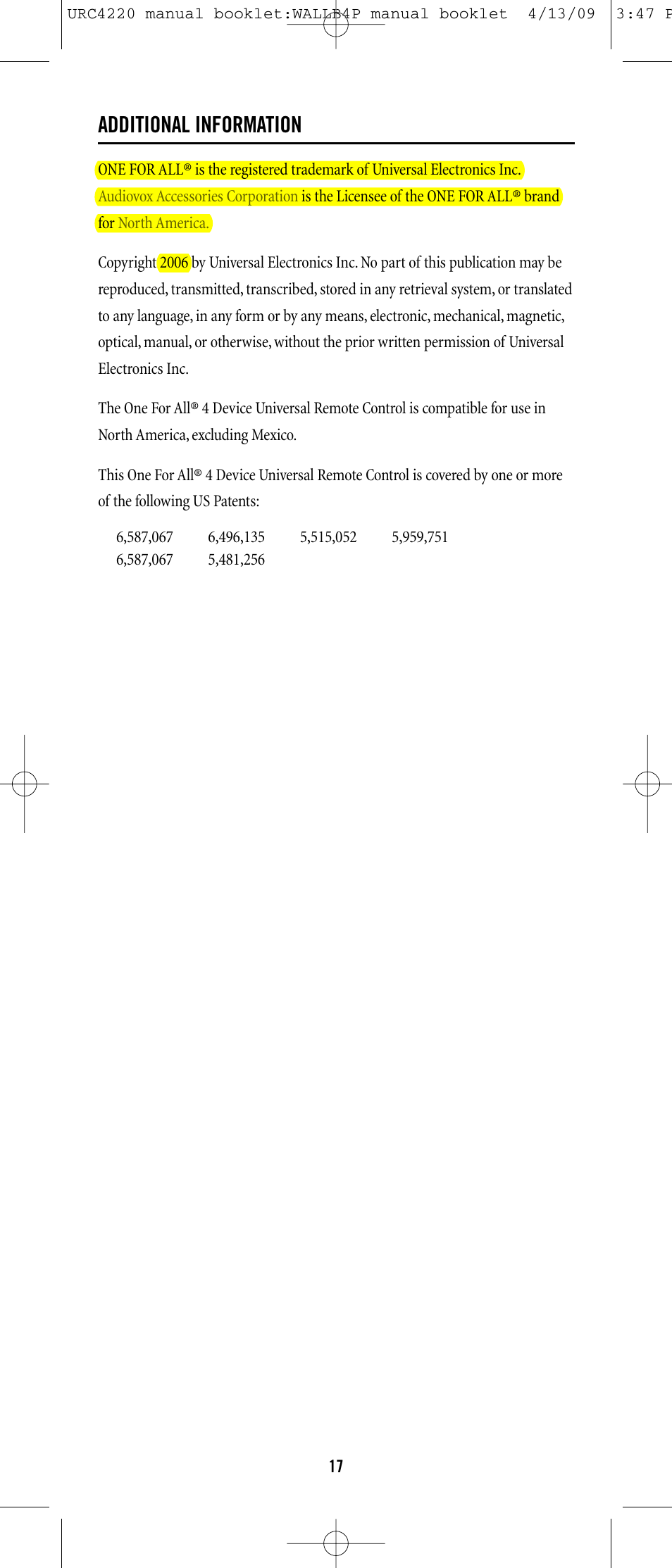 Additional information | One for All URC-6131 User Manual | Page 16 / 40