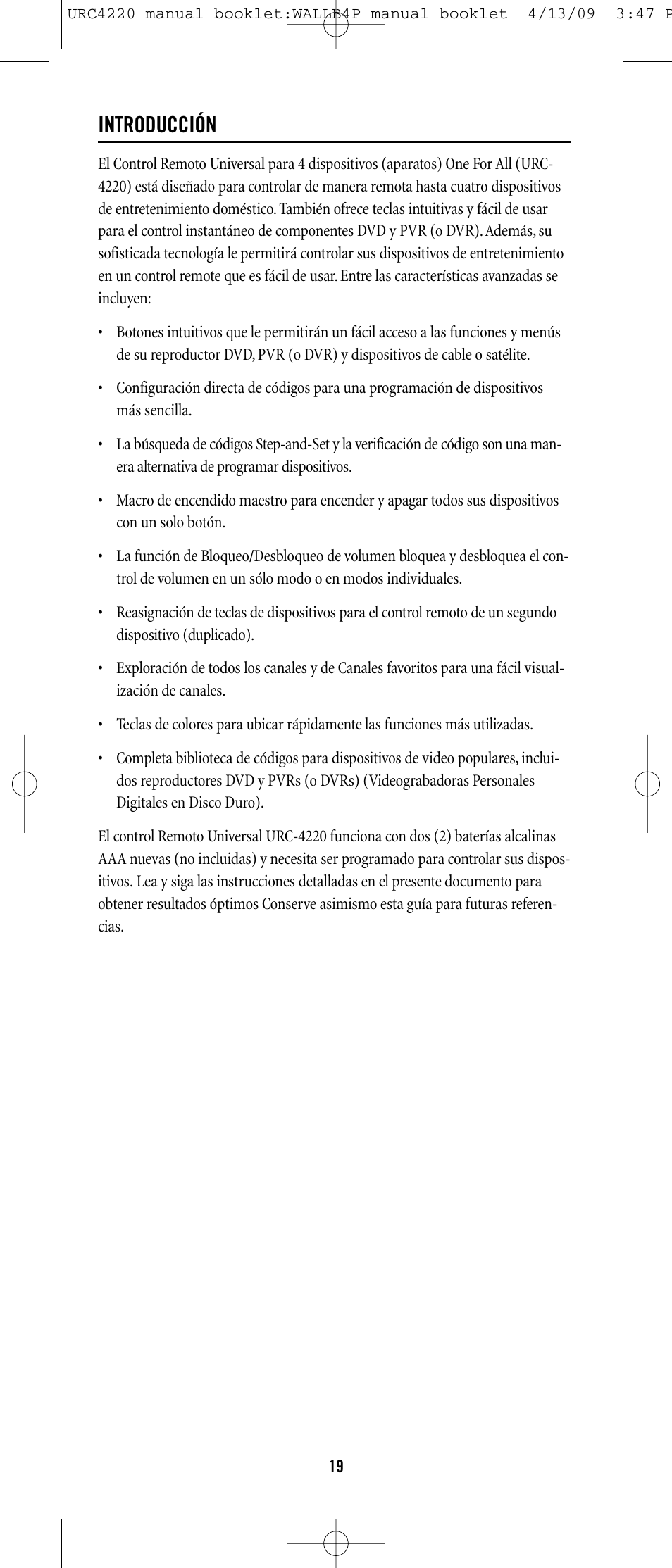 Introducción | One for All URC-6131 User Manual | Page 18 / 40
