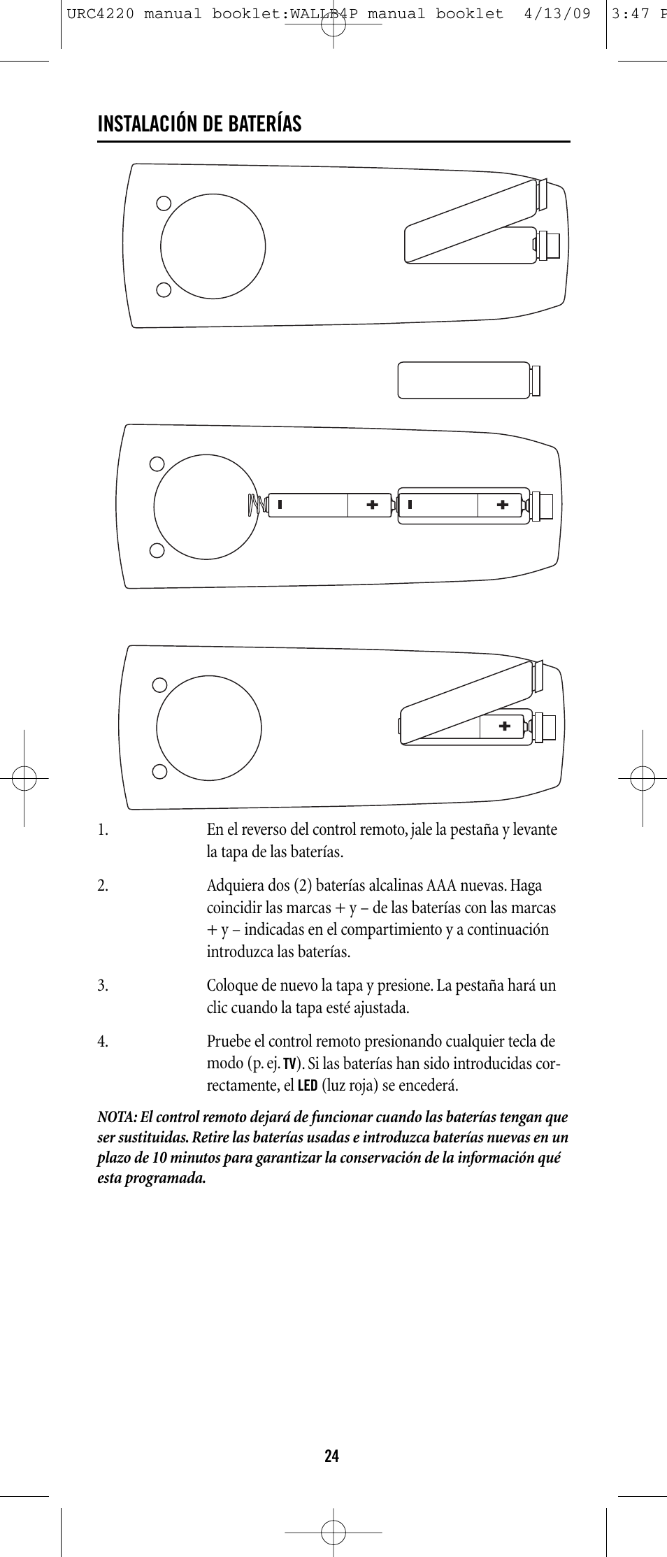 Instalación de baterías | One for All URC-6131 User Manual | Page 23 / 40