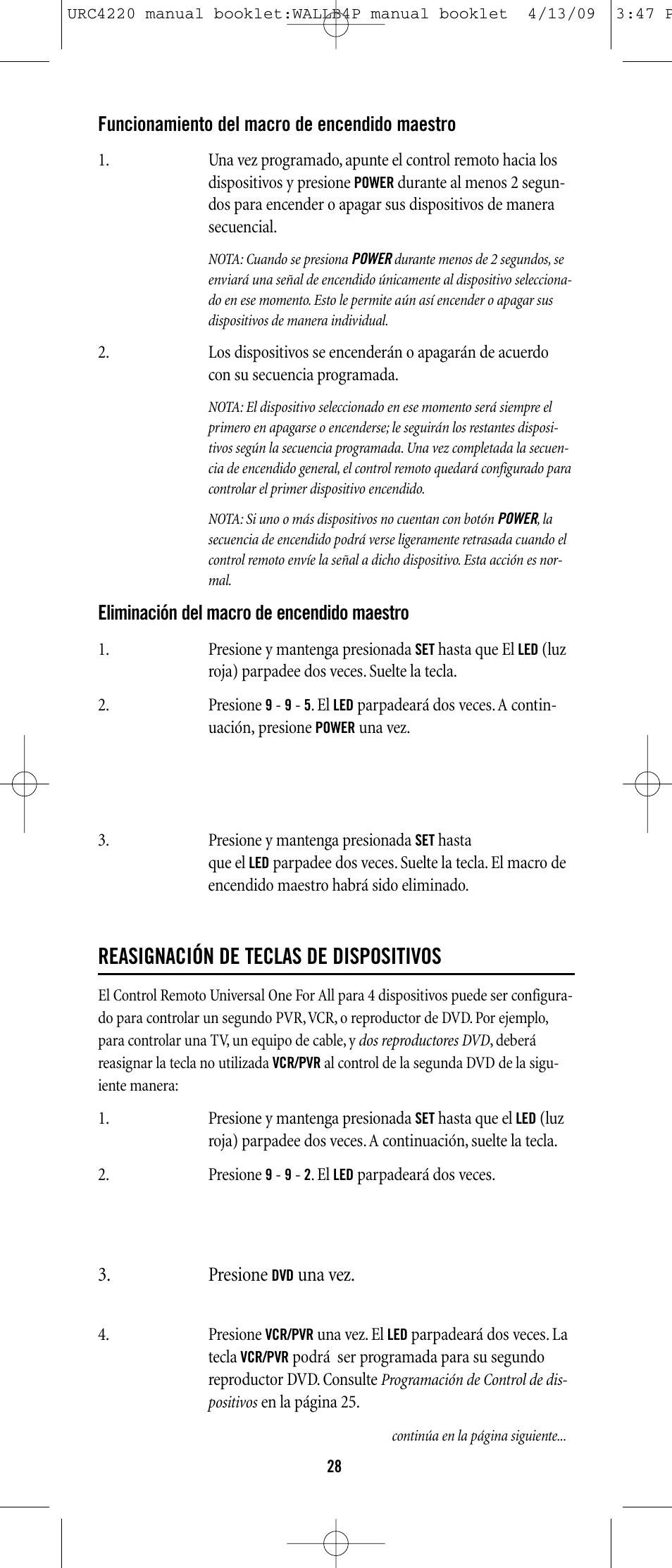 Reasignación de teclas de dispositivos | One for All URC-6131 User Manual | Page 27 / 40