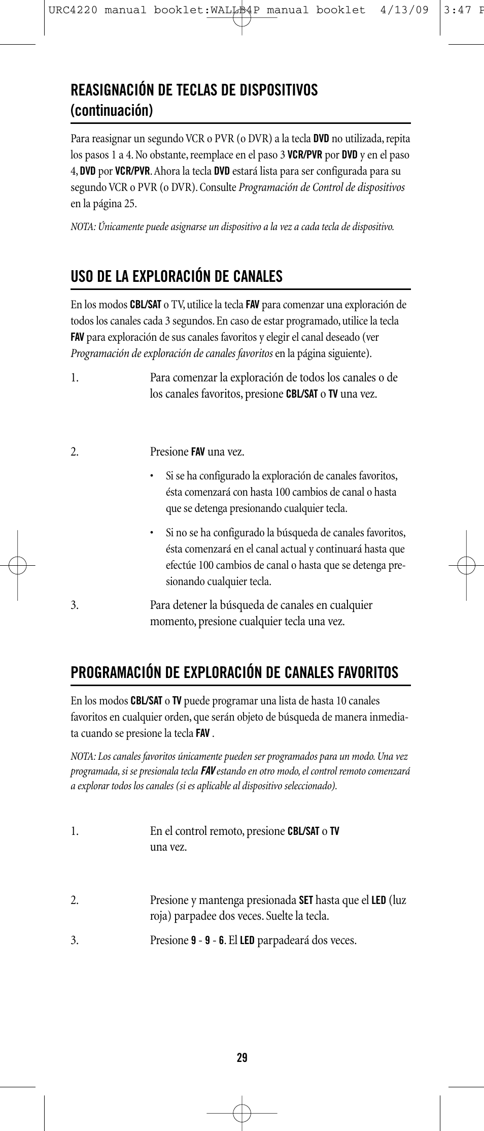 Uso de la exploración de canales, Programación de exploración de canales favoritos | One for All URC-6131 User Manual | Page 28 / 40