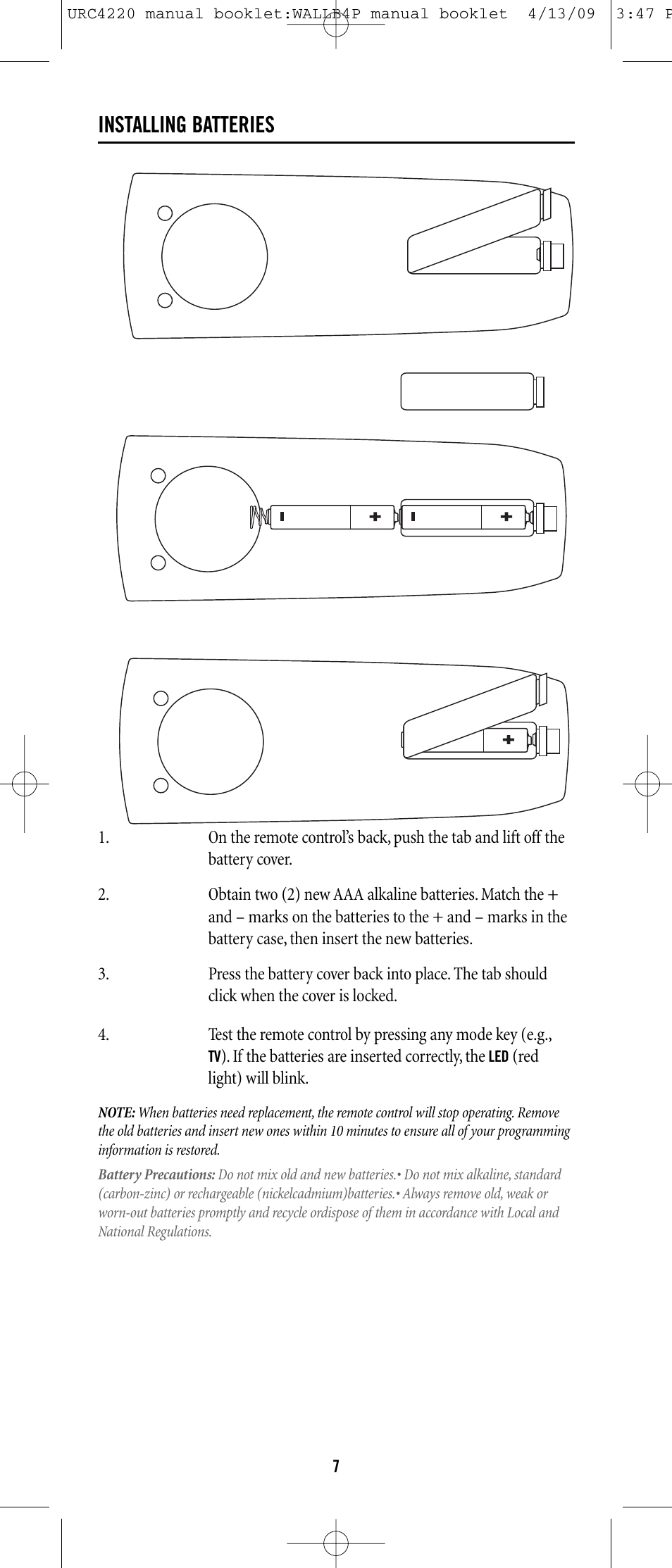 Installing batteries | One for All URC-6131 User Manual | Page 6 / 40