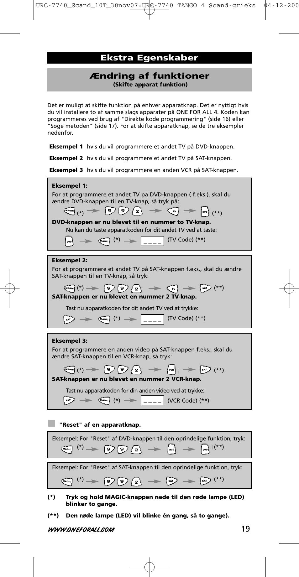 Ekstra egenskaber ændring af funktioner | One for All URC-7740 User Manual | Page 19 / 118