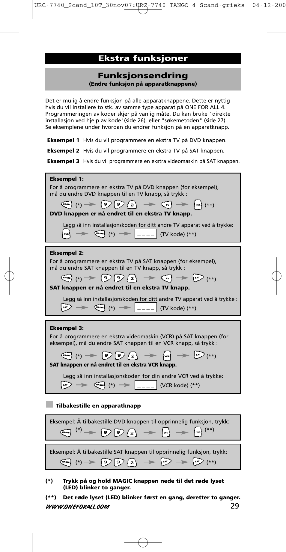 Ekstra funksjoner funksjonsendring | One for All URC-7740 User Manual | Page 29 / 118