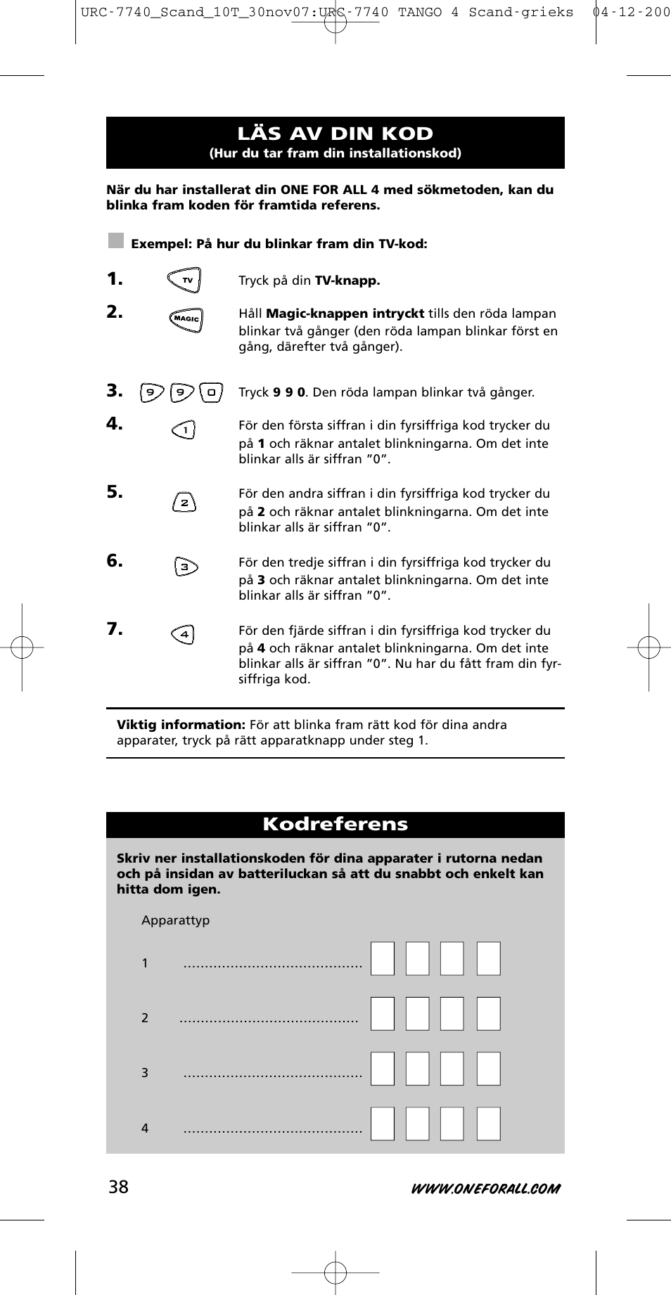 One for All URC-7740 User Manual | Page 38 / 118