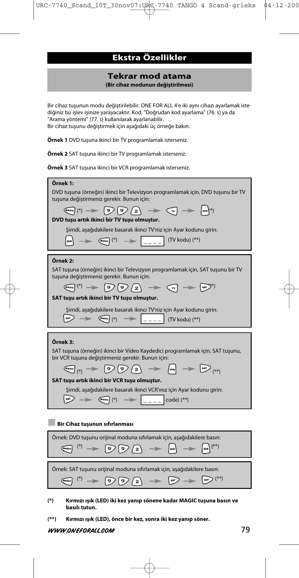 Ekstra özellikler tekrar mod atama | One for All URC-7740 User Manual | Page 79 / 118