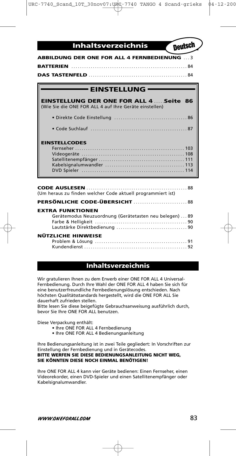 One for All URC-7740 User Manual | Page 83 / 118