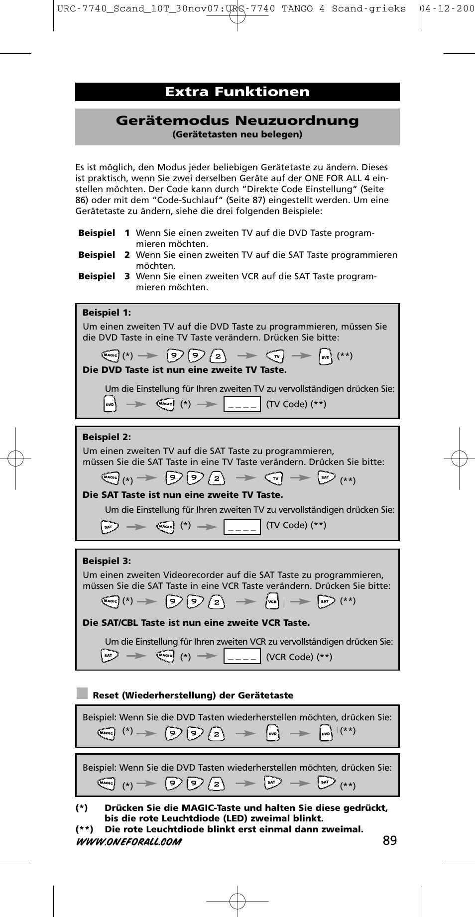 Extra funktionen gerätemodus neuzuordnung | One for All URC-7740 User Manual | Page 89 / 118