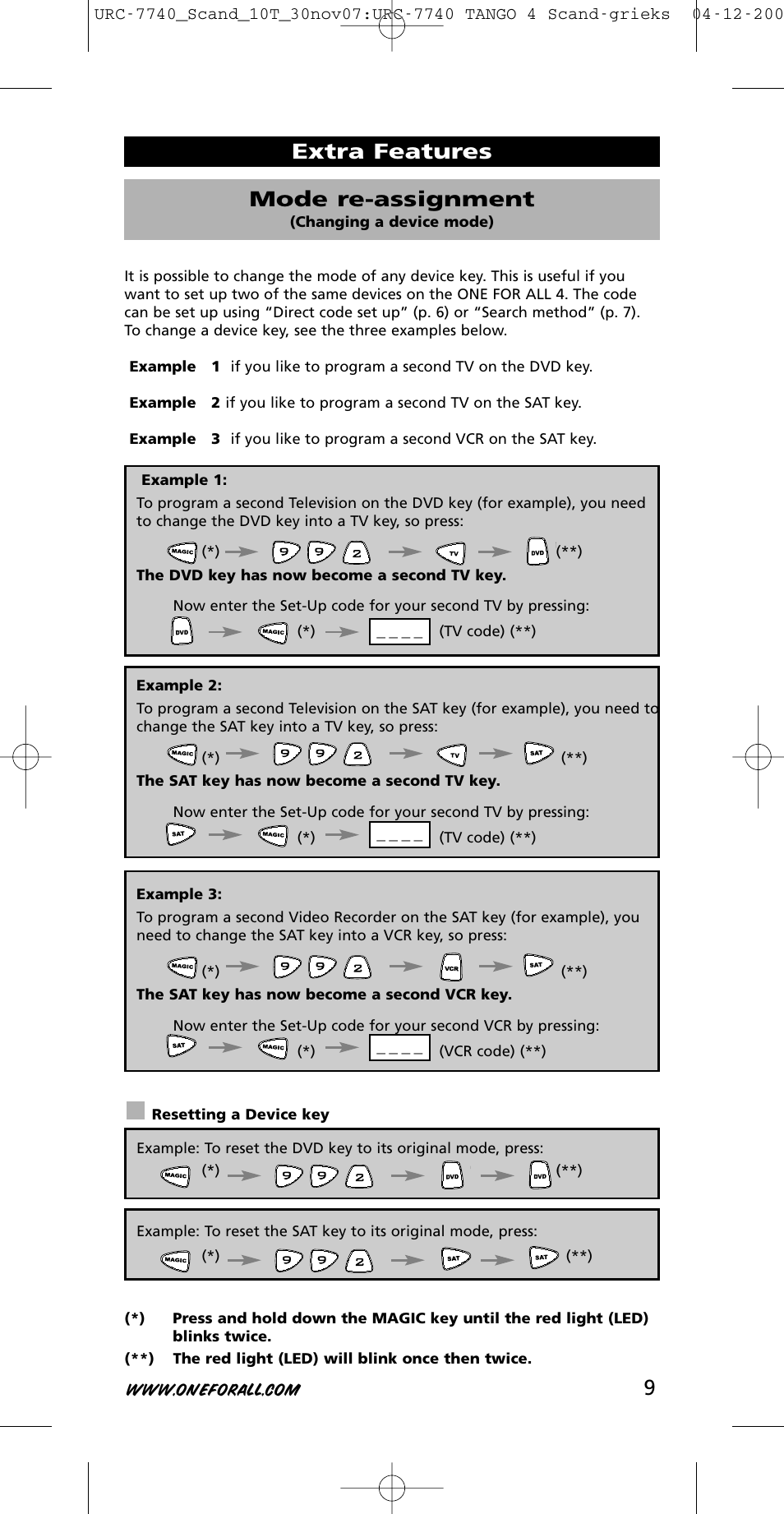 Extra features mode re-assignment | One for All URC-7740 User Manual | Page 9 / 118