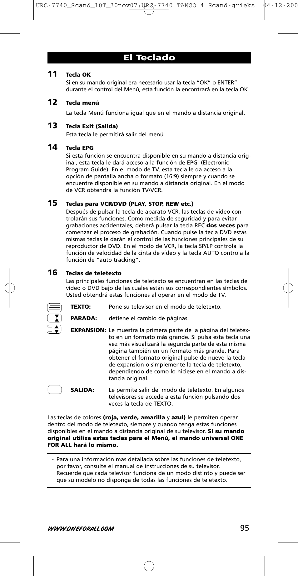 El teclado | One for All URC-7740 User Manual | Page 95 / 118