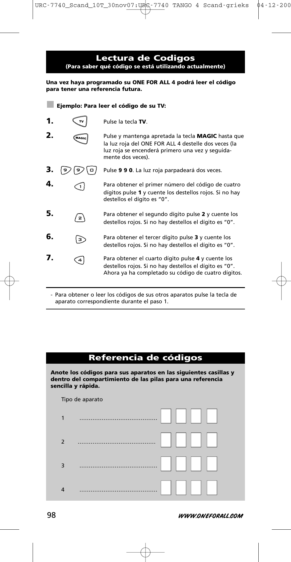 One for All URC-7740 User Manual | Page 98 / 118