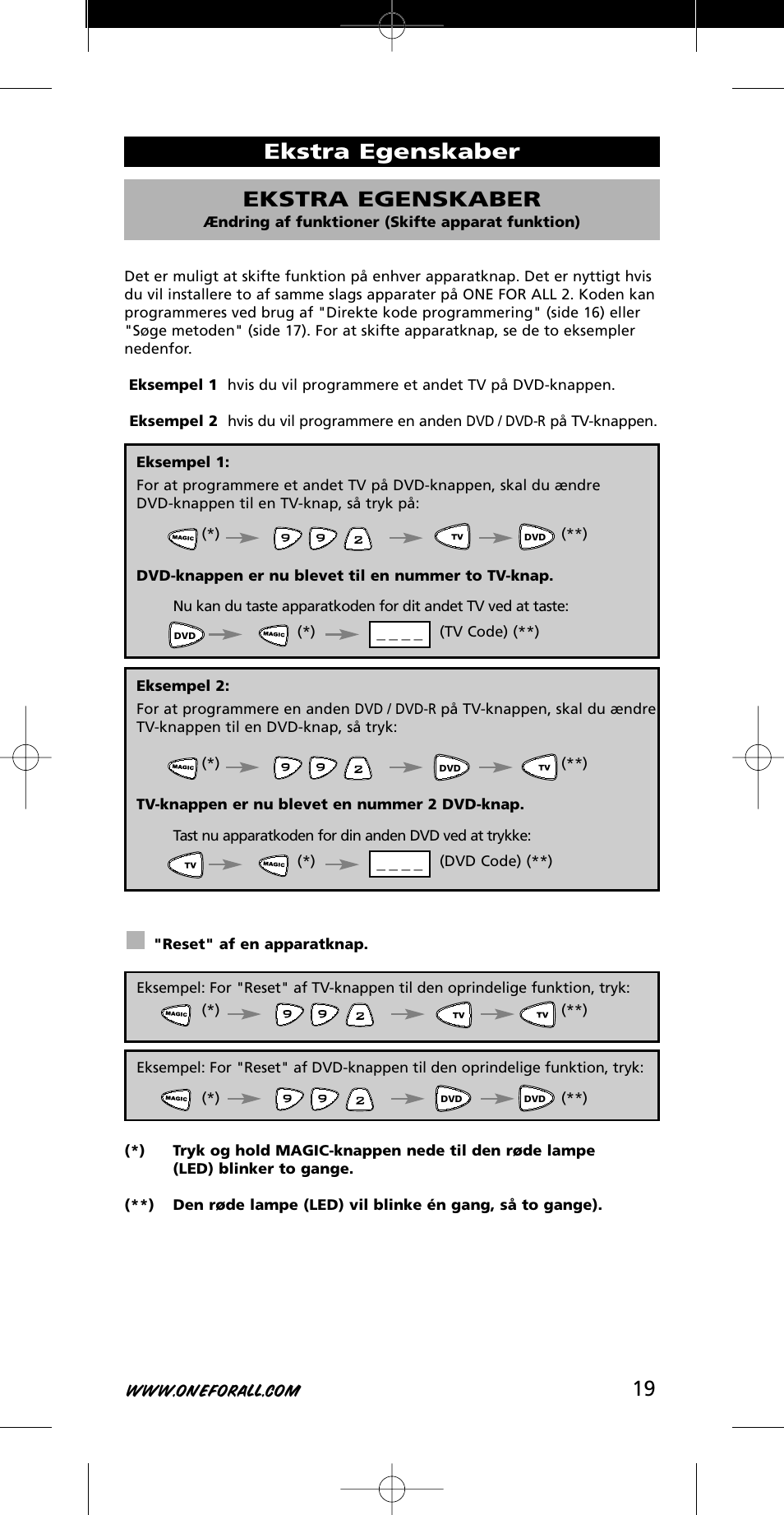 Ekstra egenskaber ekstra egenskaber | One for All URC-7721 User Manual | Page 19 / 116