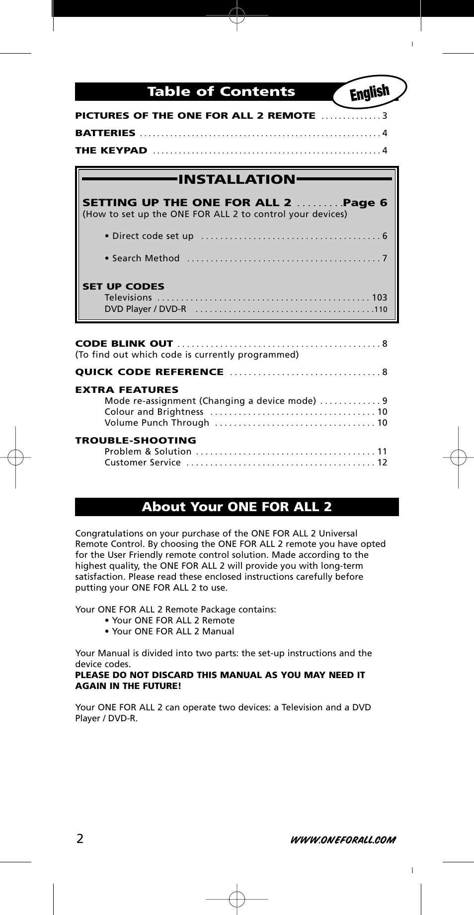 One for All URC-7721 User Manual | Page 2 / 116